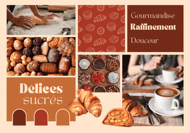 Planche d'identité visuelle pour une boulangerie, dans les tons cafe